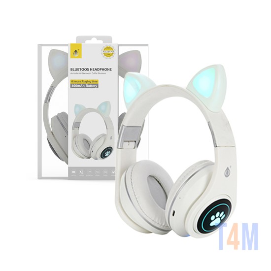 Oneplus Cat Ears Wireless Headphones NC3172 with LED Luminous and Microphone BTS/FM/TF(32GB)/Audio 400mAh White